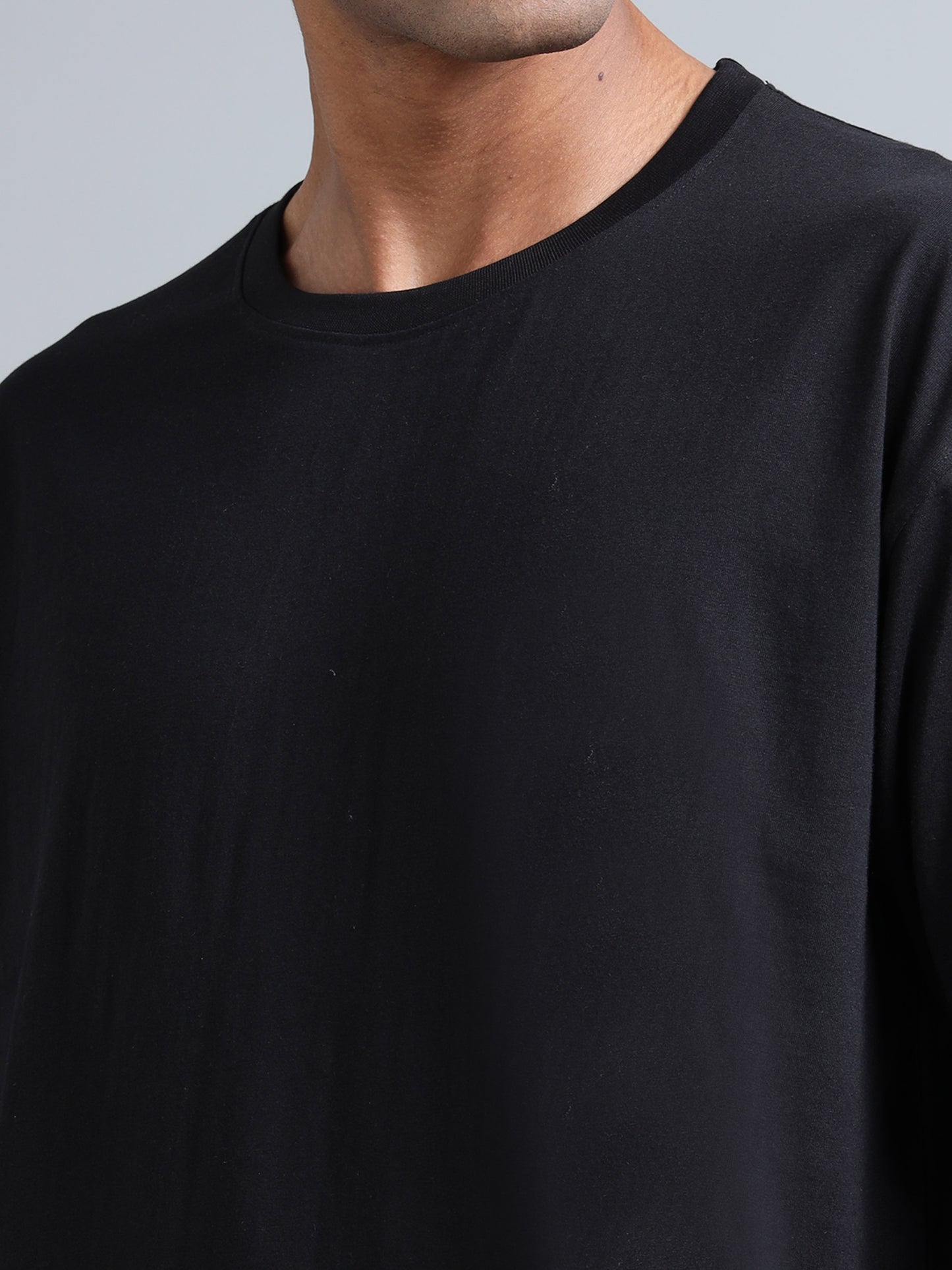 Men Black Typography Back Print Oversized Round Neck T-Shirt