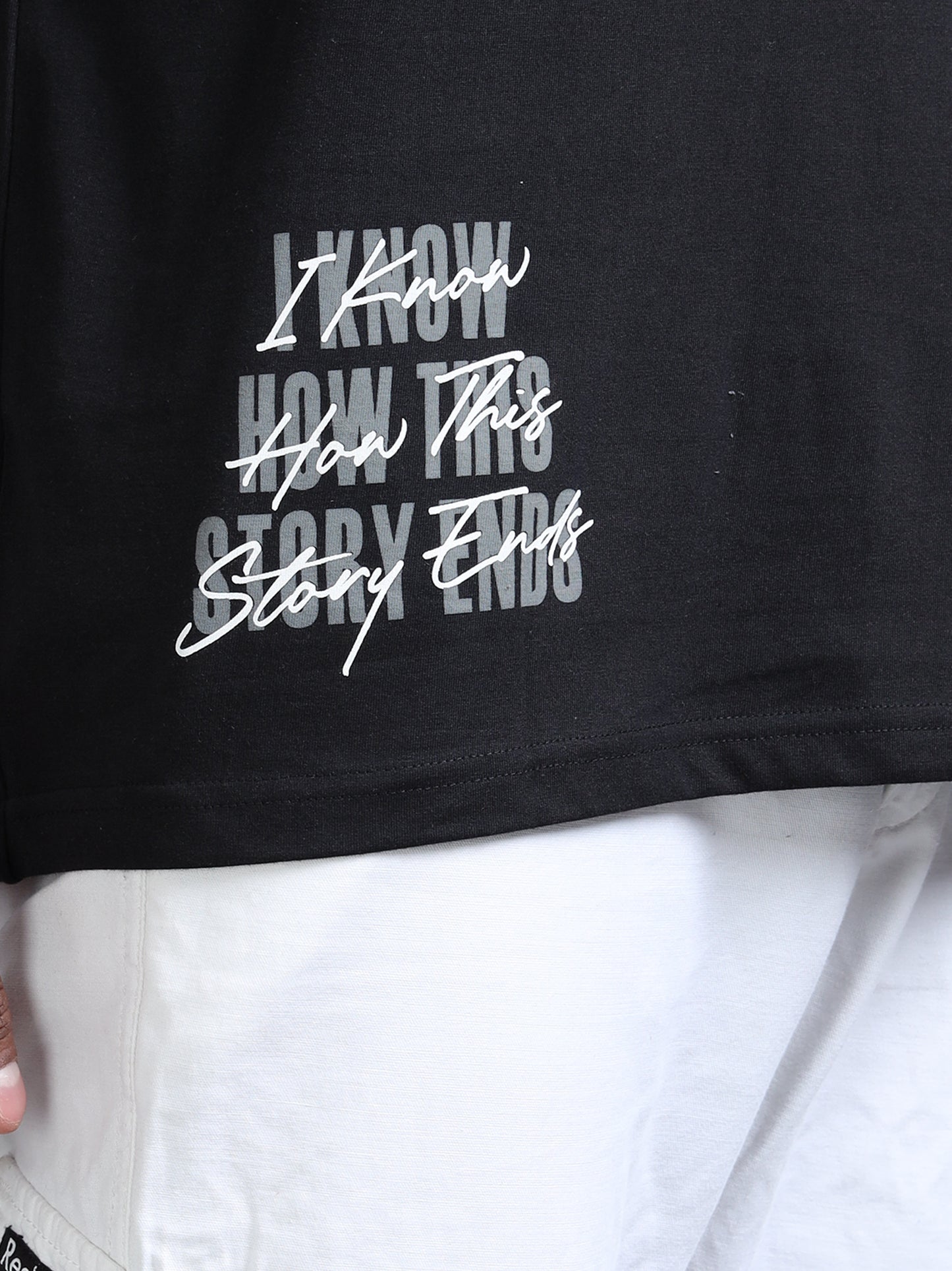 Men Black Typography Back Print Oversized Round Neck T-Shirt