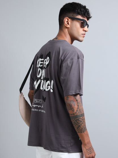 Men’s Oversized Streetwear T-Shirt – Keep On Moving Print | Grey Cotton Tee
