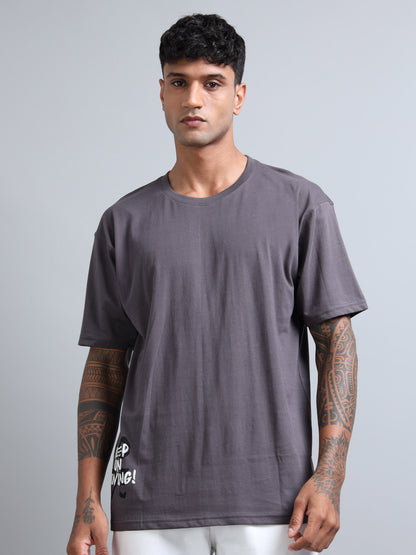 Men’s Oversized Streetwear T-Shirt – Keep On Moving Print | Grey Cotton Tee