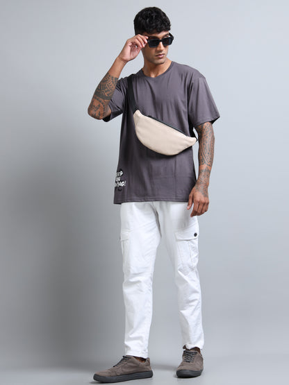 Men’s Oversized Streetwear T-Shirt – Keep On Moving Print | Grey Cotton Tee