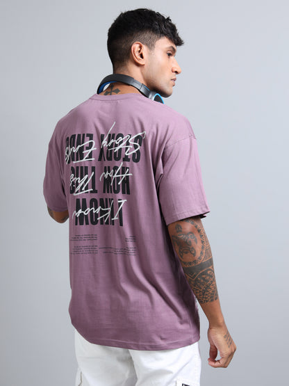 Men Typography Back Print Oversized Round Neck T-Shirt