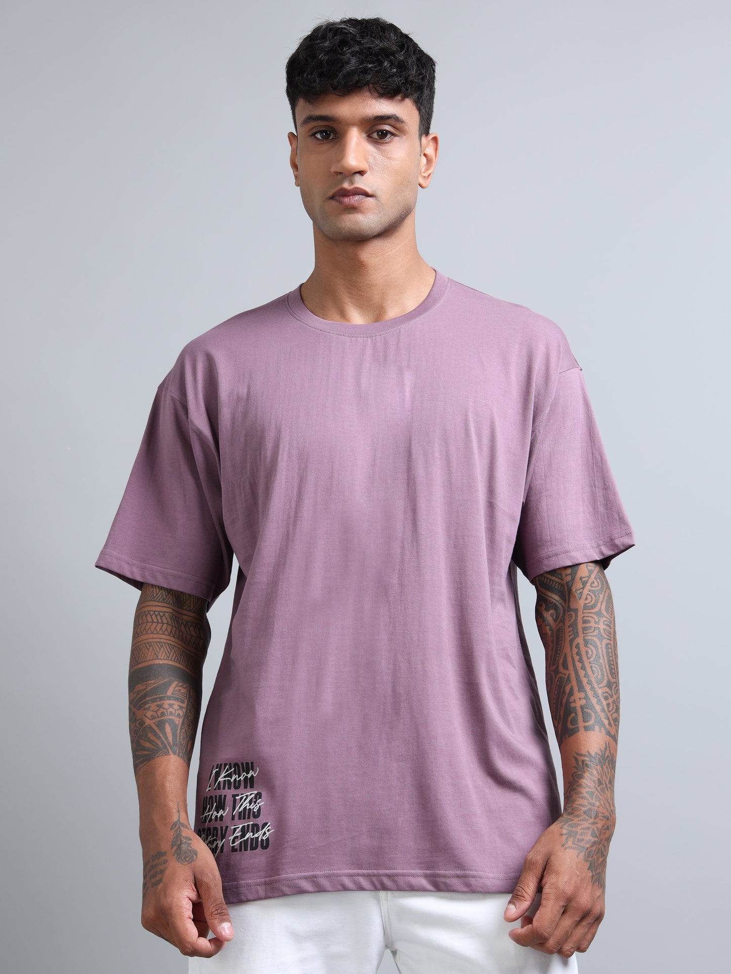 Men Typography Back Print Oversized Round Neck T-Shirt