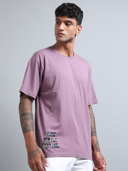 Men Typography Back Print Oversized Round Neck T-Shirt
