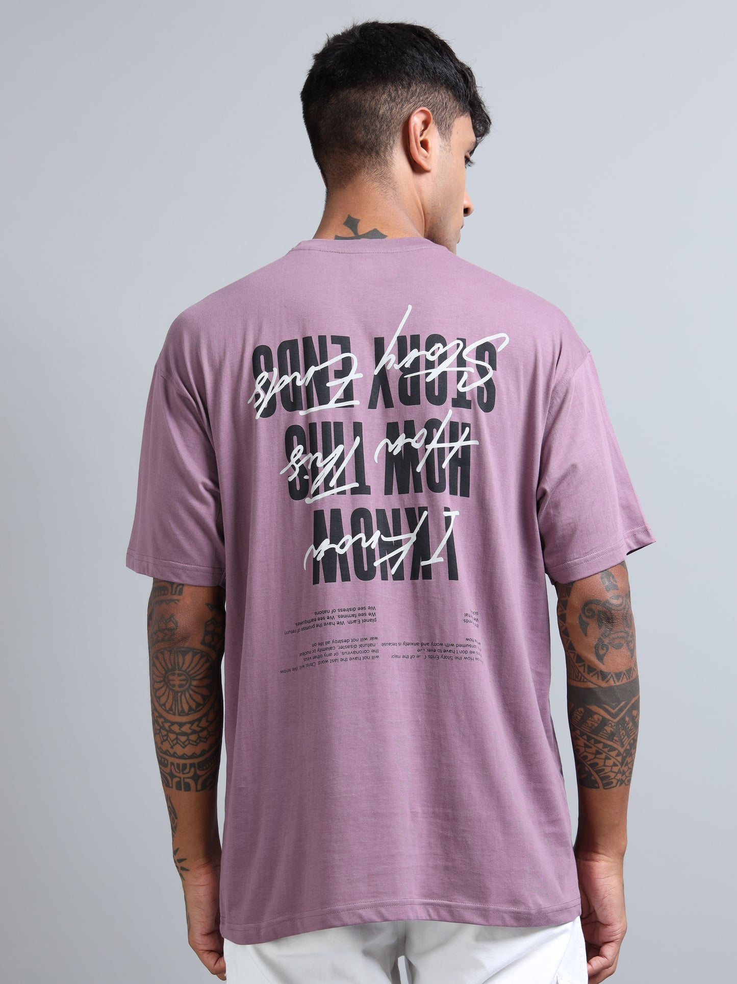 Men Typography Back Print Oversized Round Neck T-Shirt