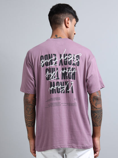 Men Typography Back Print Oversized Round Neck T-Shirt