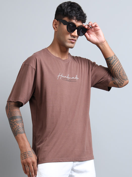 Coffee Brown Oversized T-Shirt for Men – Pure Cotton Drop Shoulder Streetwear Tee