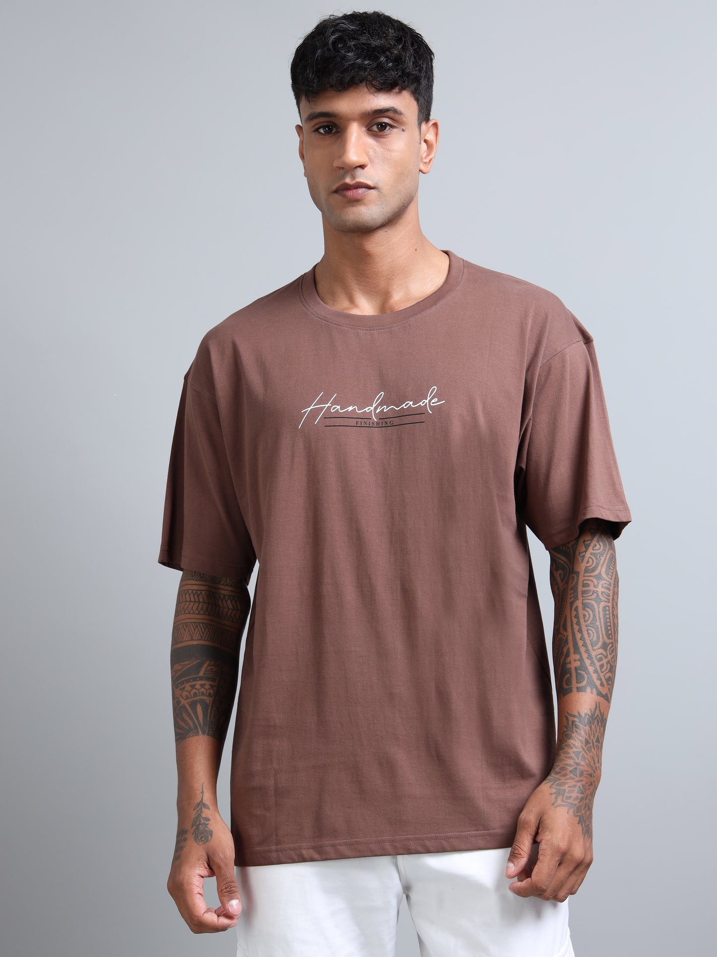 Coffee Brown Oversized T-Shirt for Men – Pure Cotton Drop Shoulder Streetwear Tee