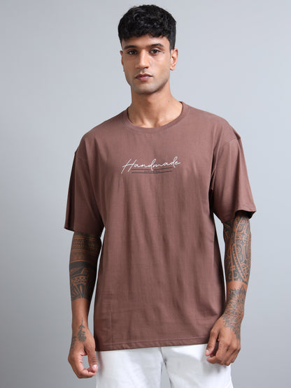 Coffee Brown Oversized T-Shirt for Men – Pure Cotton Drop Shoulder Streetwear Tee
