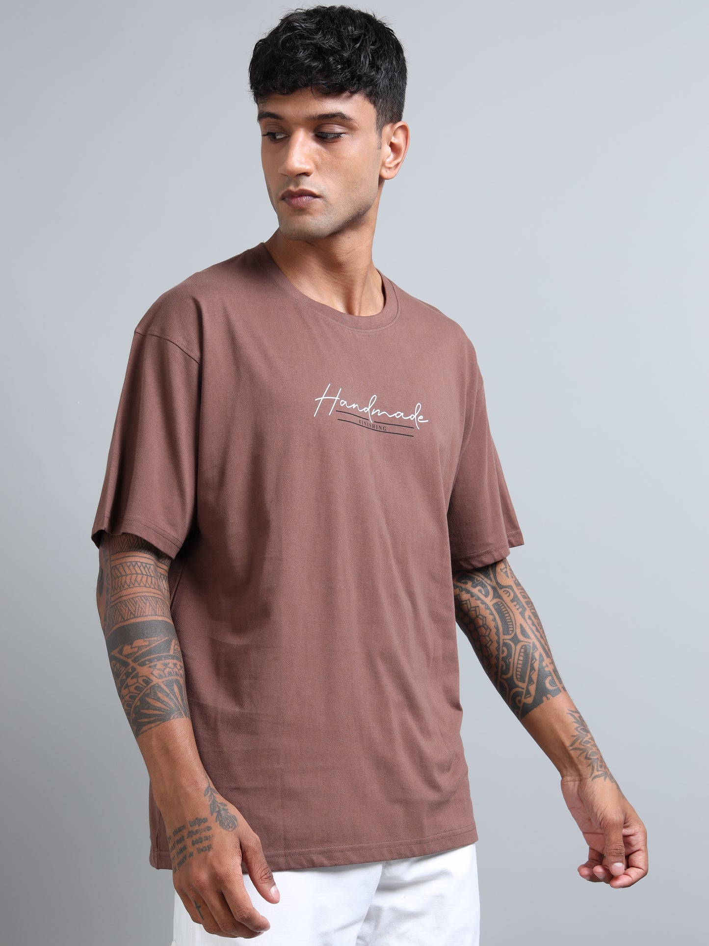 Coffee Brown Oversized T-Shirt for Men – Pure Cotton Drop Shoulder Streetwear Tee