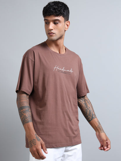 Coffee Brown Oversized T-Shirt for Men – Pure Cotton Drop Shoulder Streetwear Tee