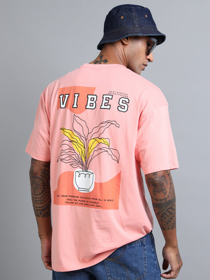 Mens VIBES Coral Oversized T-Shirt – Pure Cotton Drop Shoulder | Aesthetic Back Print Streetwear