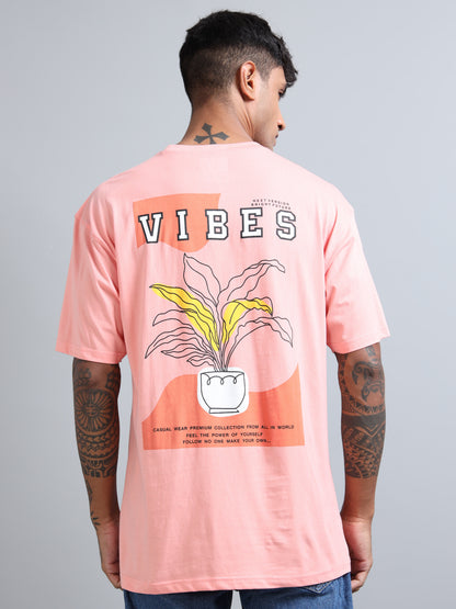 Mens VIBES Coral Oversized T-Shirt – Pure Cotton Drop Shoulder | Aesthetic Back Print Streetwear