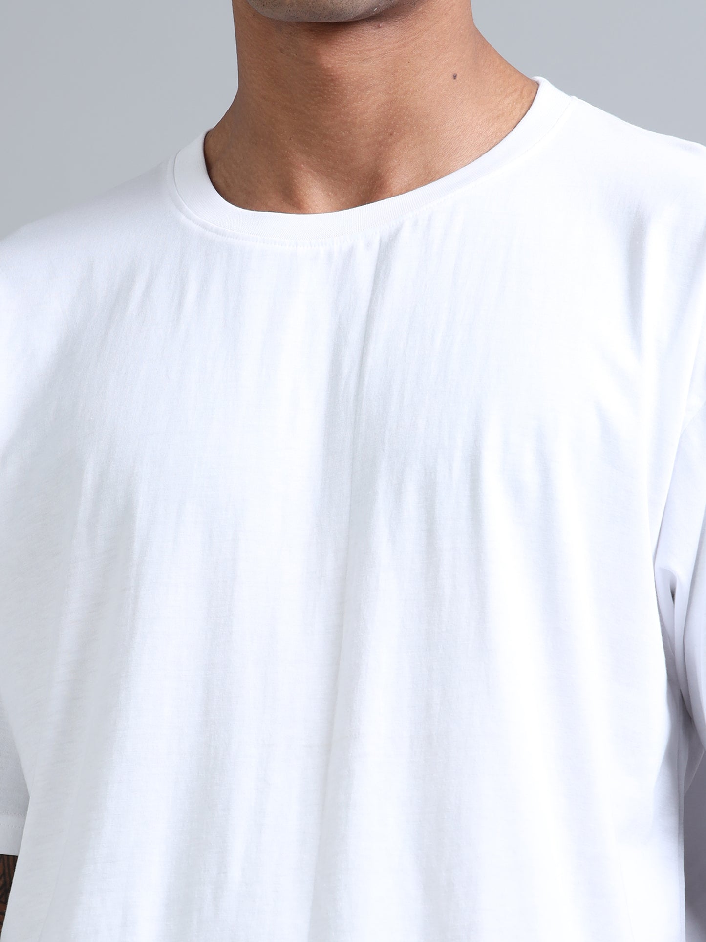 Men White Typography Back Print Oversized Round Neck T-Shirt