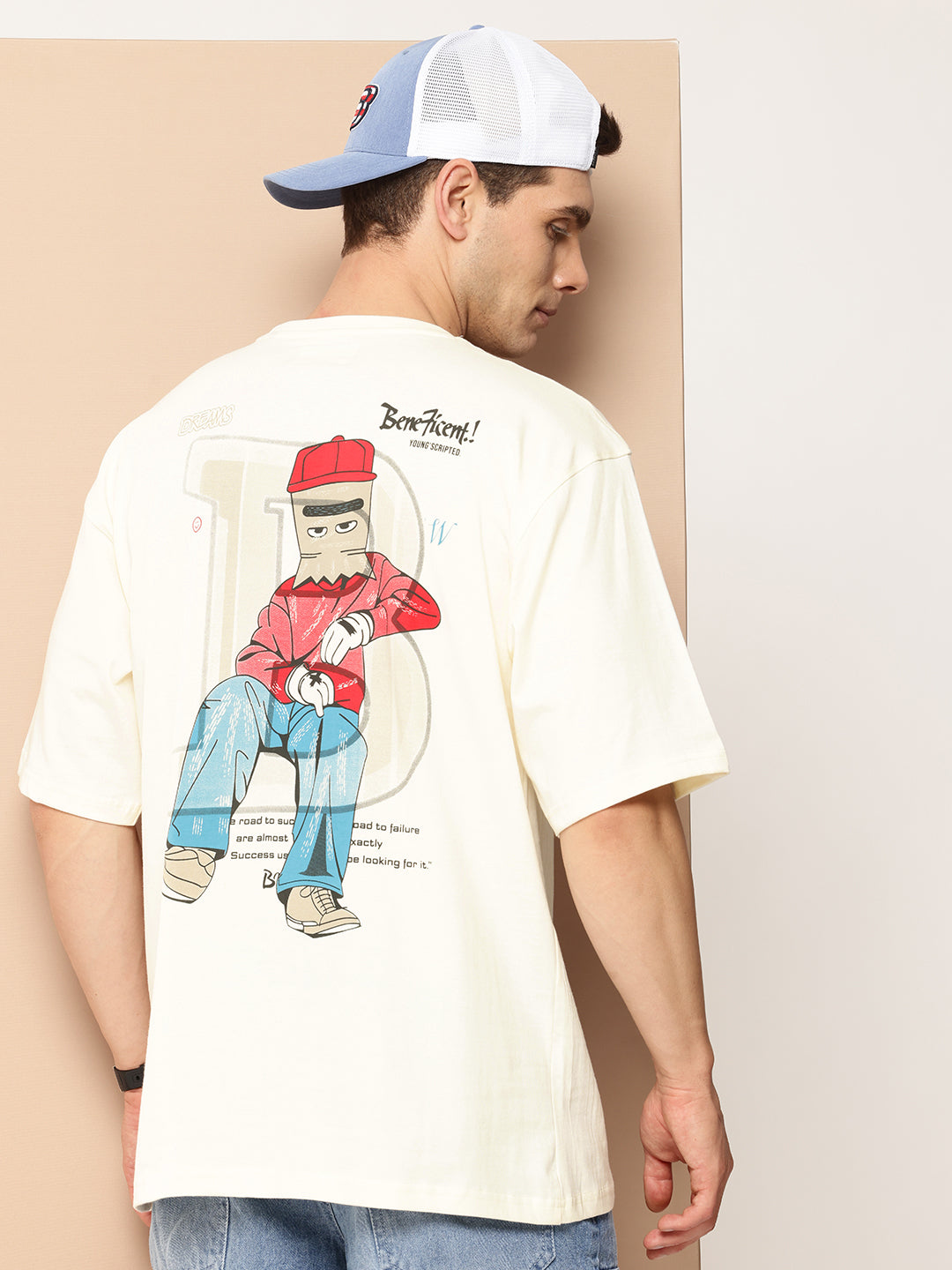 Mens Graphic Printed Drop-Shoulder Sleeves Oversized T-shirt