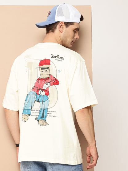 Mens Graphic Printed Drop-Shoulder Sleeves Oversized T-shirt