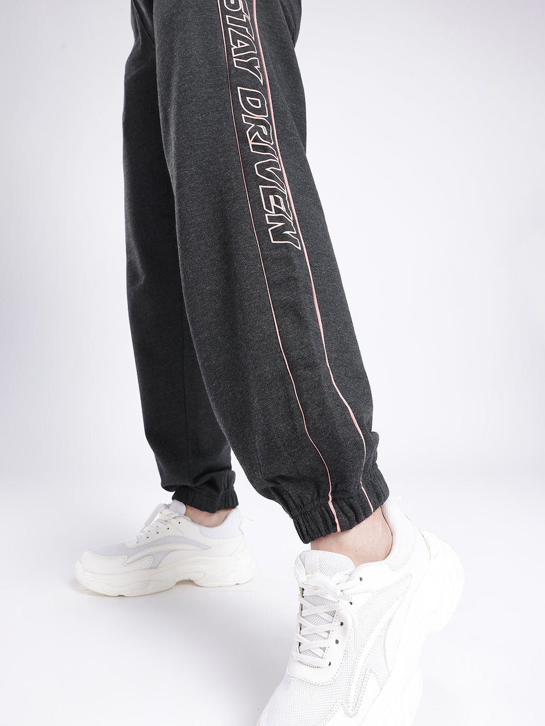 Women’s Charcoal Grey Cotton Joggers | Slim Fit Track Pants with Side Stripe