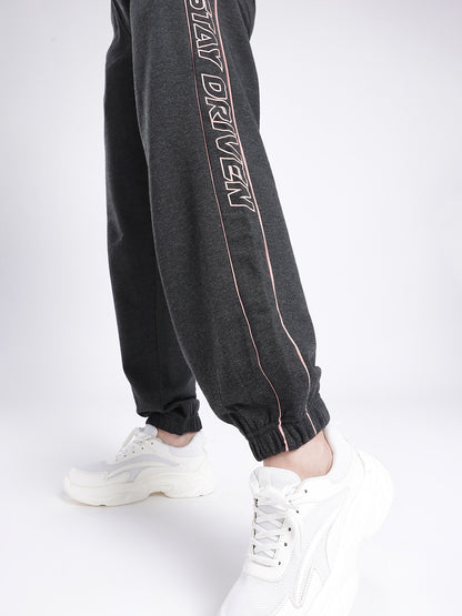 Women’s Charcoal Grey Cotton Joggers | Slim Fit Track Pants with Side Stripe