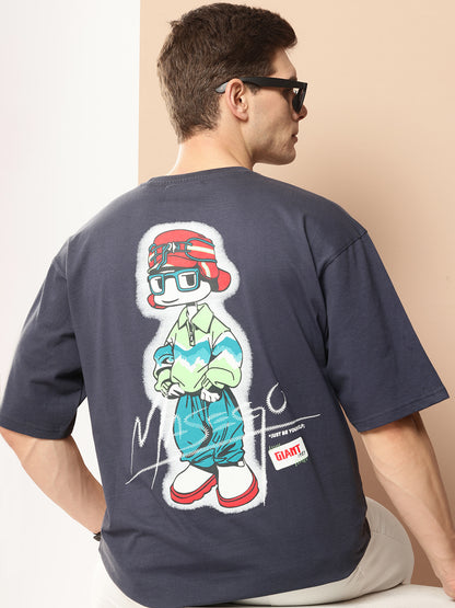 Men's Navy Blue Graphic Print Oversized T-Shirt | Casual Streetwear