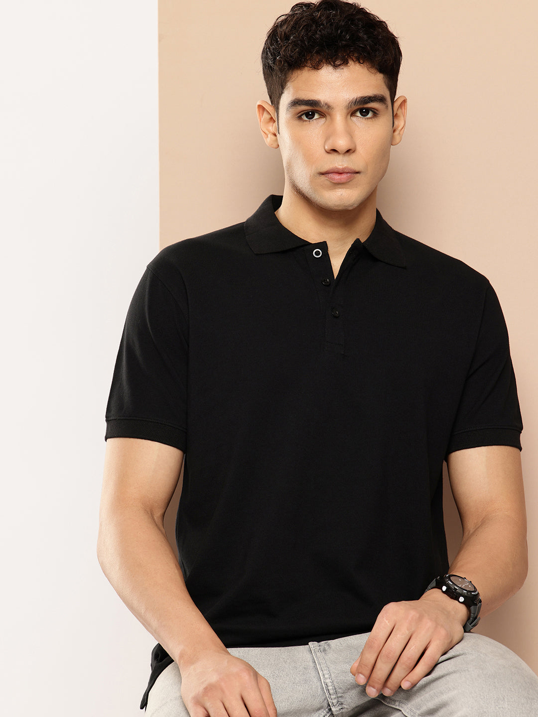 Men's Black Solid Polo T-Shirt | Classic Casual Wear
