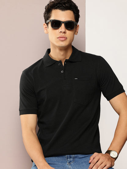 Men Solid Black Polo T-Shirt