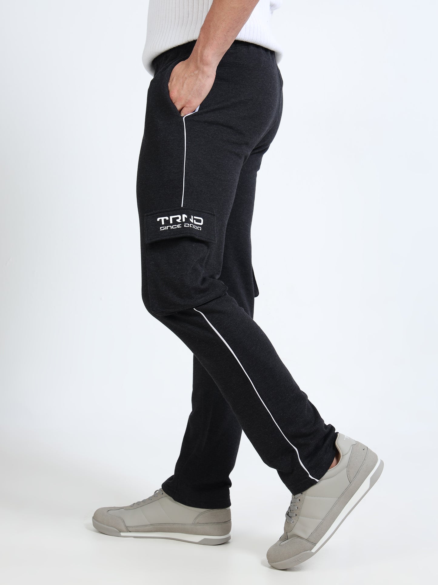 Men’s Charcoal Cargo Trackpant | 4-Pocket Design | Cotton Blend | Gym & Casual