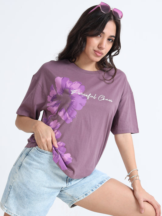 Womens Onion Pink Oversized Floral Graphic T-Shirt – Peaceful Chaos