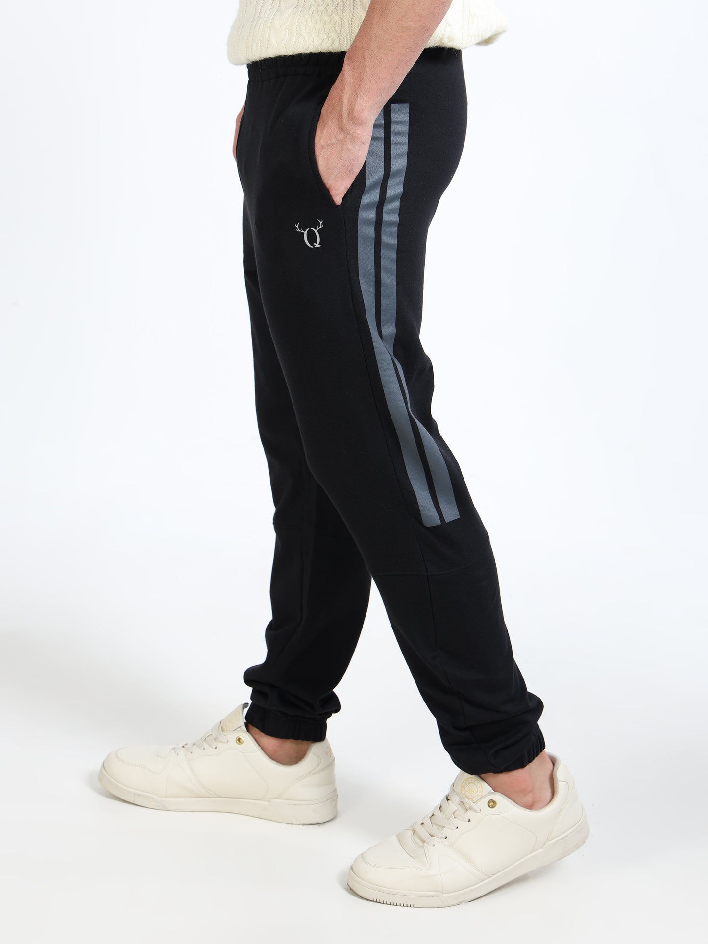 Stylish Men’s Black Joggers | Elasticated Waist & Drawstring | Sporty Side Stripes