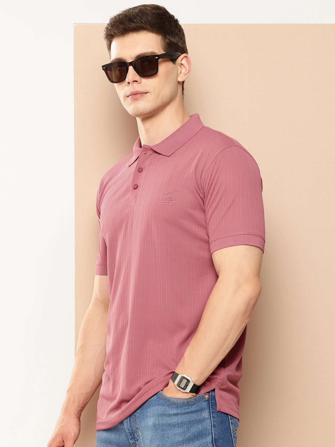Men’s Solid Textured Polyester Polo T-Shirt