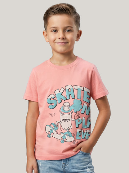Kids' Pink Skateboard Graphic Printed T-Shirt | Casual Everyday Wear