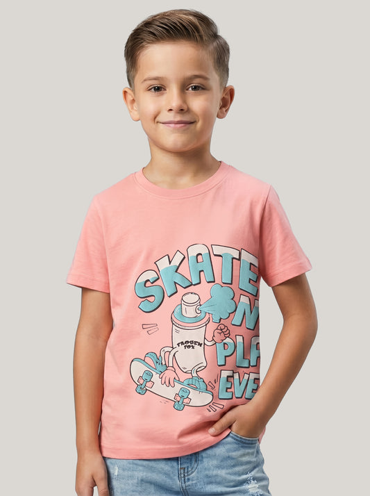 Kids' Pink Skateboard Graphic Printed T-Shirt | Casual Everyday Wear