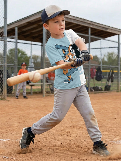 Boys Cartoon Fox Tee – Trendy Colorblock Style