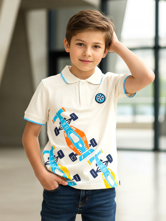 Self Design Pure Cotton Boys Polo Tee
