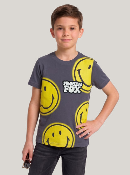 Kids' Charcoal Grey Smiley Graphic Printed T-Shirt | Fun Casual Everyday Wear