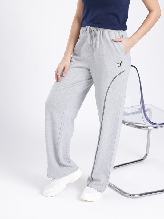 Grey Track Pants for Women – Comfortable Straight Fit Casual Bottom Wear