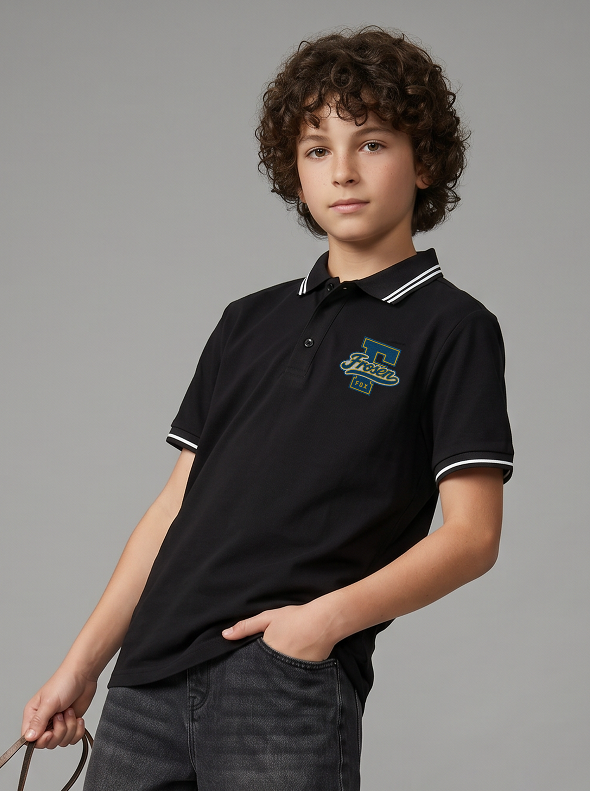 Kids' Black Polo T-Shirt with Logo Print | Casual Everyday Wear