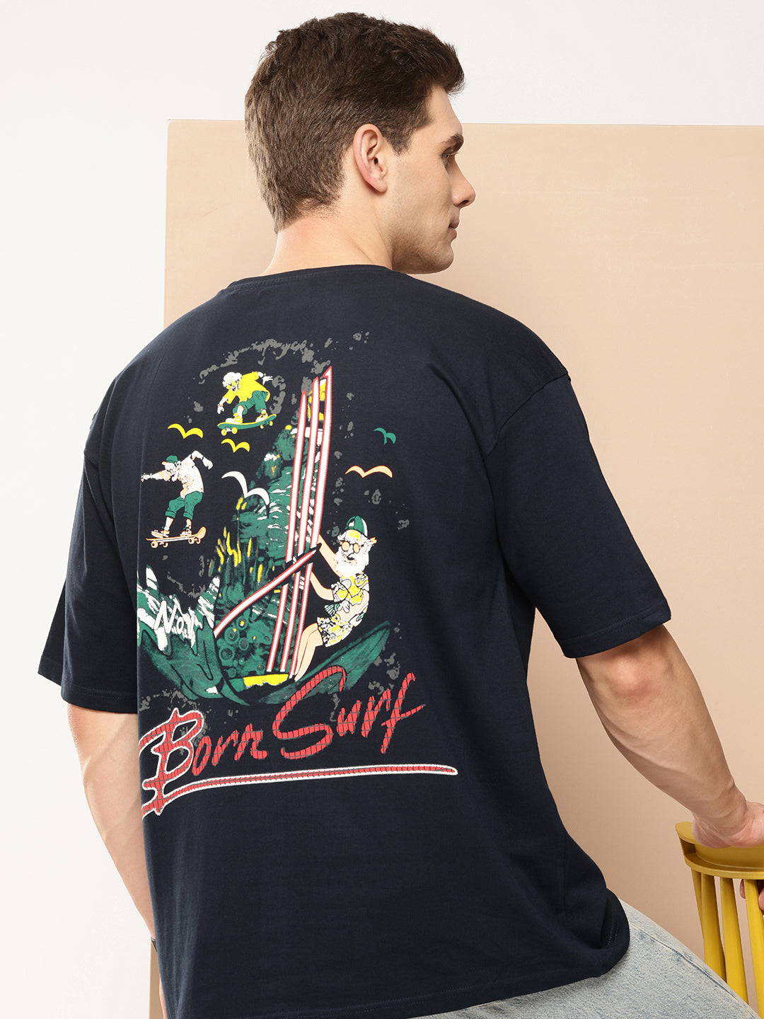 Men’s Drop-Shoulder Sleeve Oversized Graphic Back Printed T-Shirt
