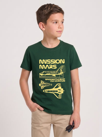 Kids' Dark Green Space Shuttle Graphic Printed T-Shirt | Casual Everyday Wea
