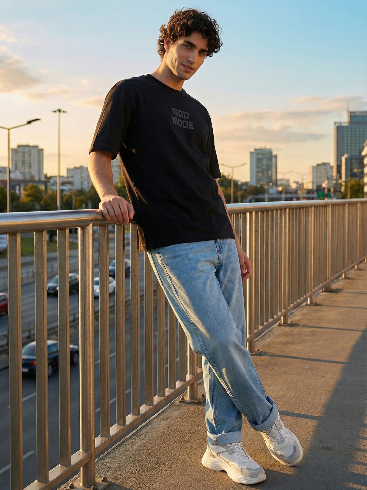 Men’s Black Oversized T-Shirt with Angel Wings Print | God Mode Back Graphic Tee