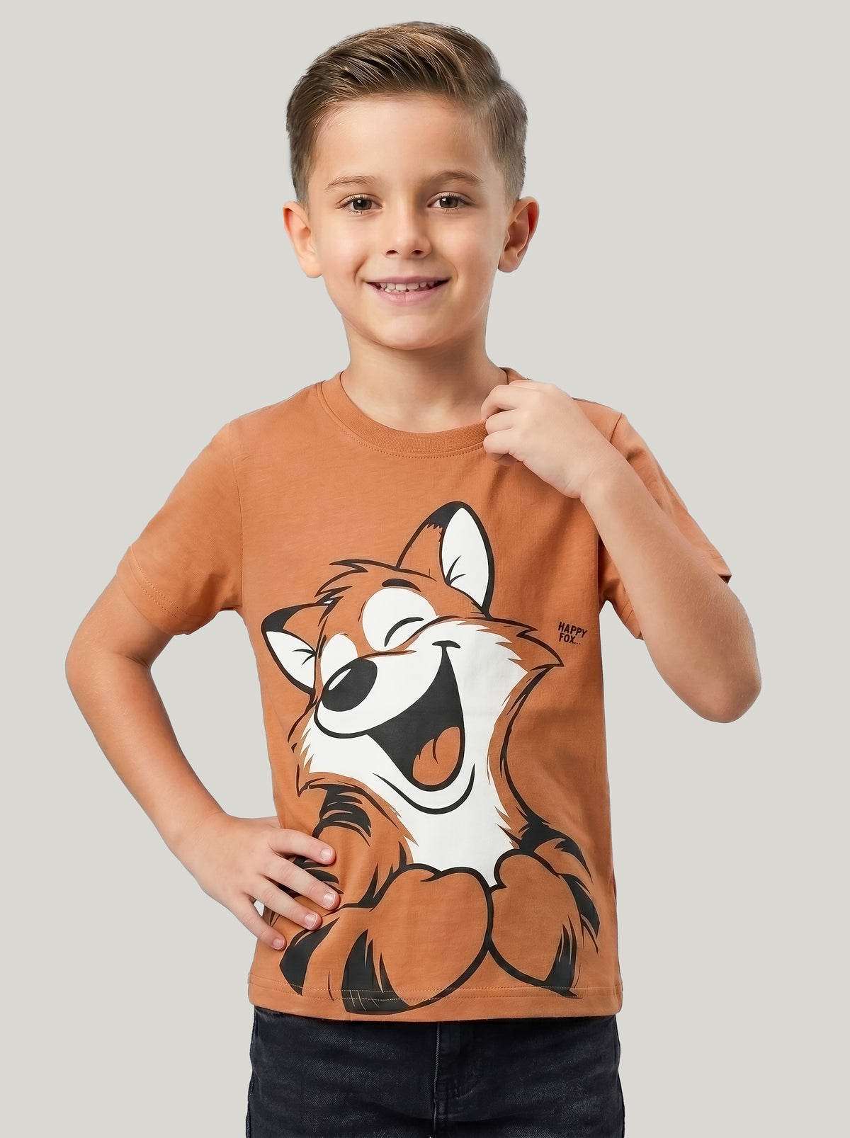 Kids' Brown Fox Graphic Printed T-Shirt | Fun Casual Everyday Wear