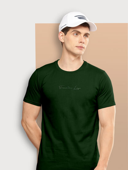 Men’s Dark Green Slim Fit Crew Neck T-Shirt with Minimal Logo