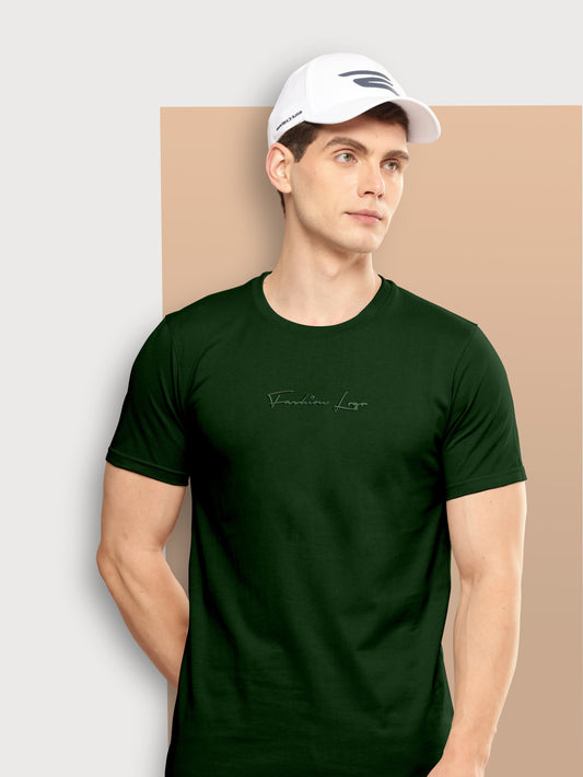 Men’s Dark Green Slim Fit Crew Neck T-Shirt with Minimal Logo