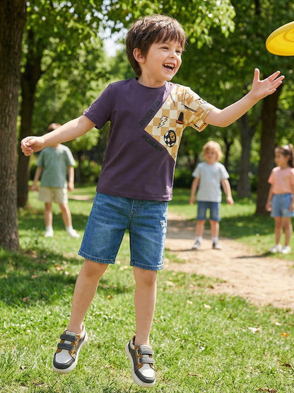 Boys Colorblock Graphic T-Shirt – “Champ” Patchwork Short Sleeve Tee