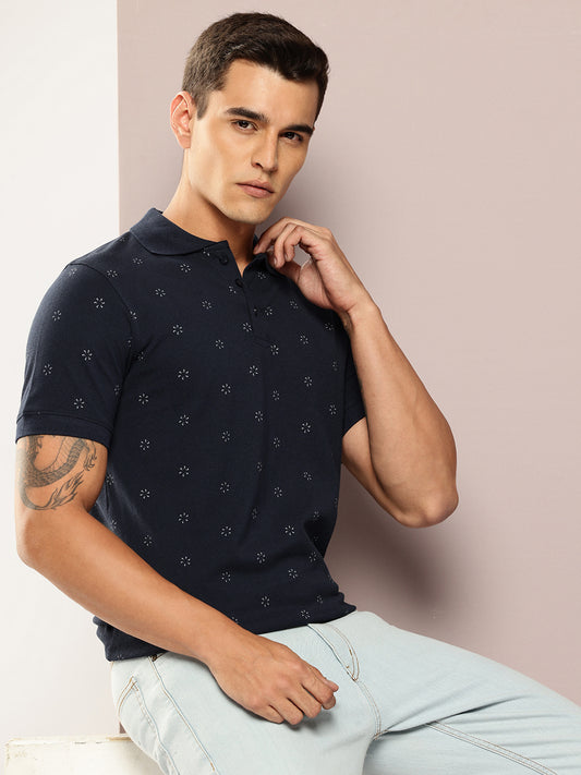Men’s Navy Micro-Printed Polo T-Shirt