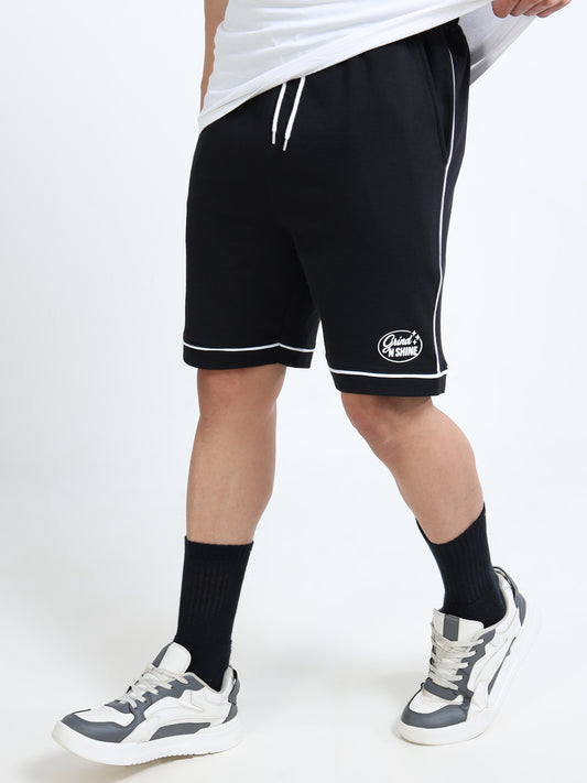 Self Design Men Black Casual Shorts
