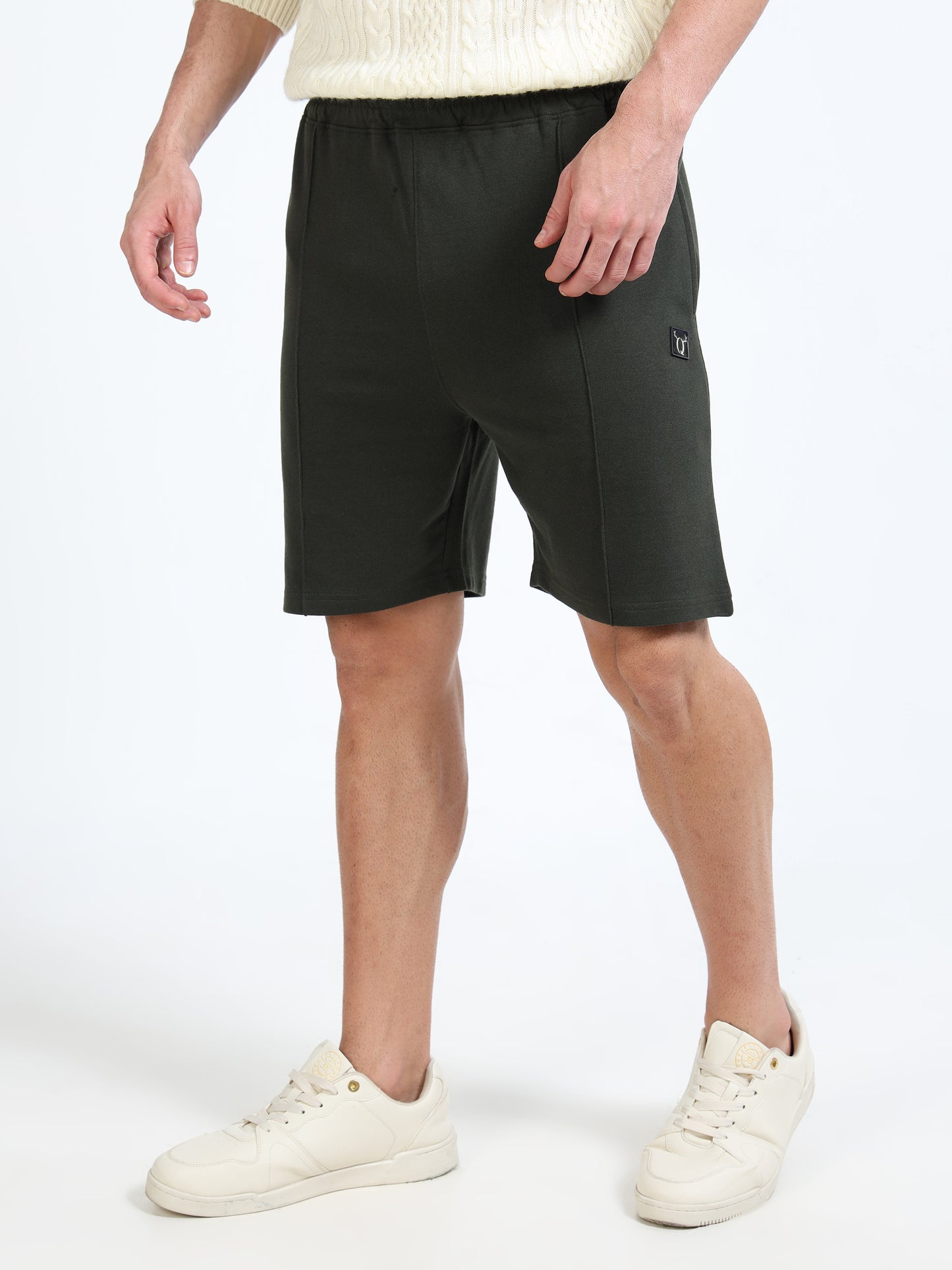 Men’s Olive Green Solid Casual Shorts | Premium Cotton Blend Regular Fit Comfortable Summer Shorts