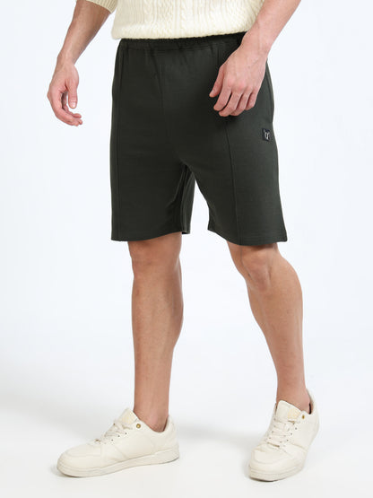 Men’s Olive Green Solid Casual Shorts | Premium Cotton Blend Regular Fit Comfortable Summer Shorts