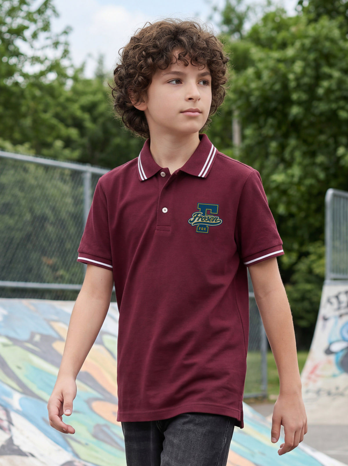 Boys' Maroon Solid Polo T-Shirt | Contrast Stripe Collar & Sleeve Detail
