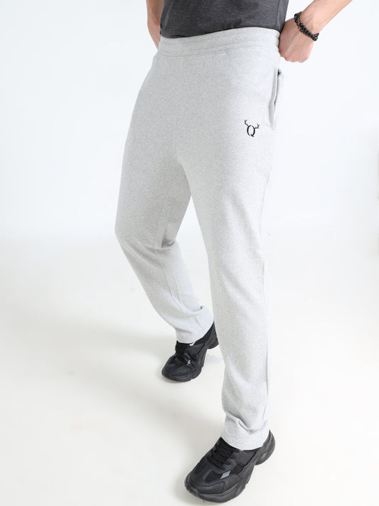 Men’s Grey Melange Cotton Blend Track Pants with Minimal Logo | Relaxed Fit Casual Track Pants