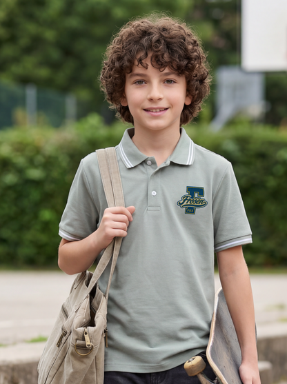 Kids' Grey Polo T-Shirt with Logo Print | Casual Everyday Wear